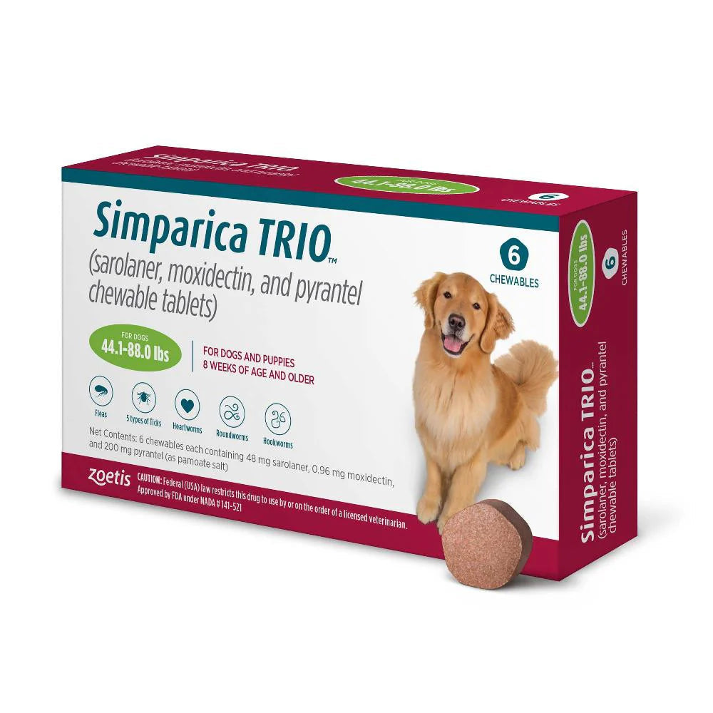 Simparica Trio Chewable Tablets 20-40Kg (44.1-88) Lbs 6 Pack