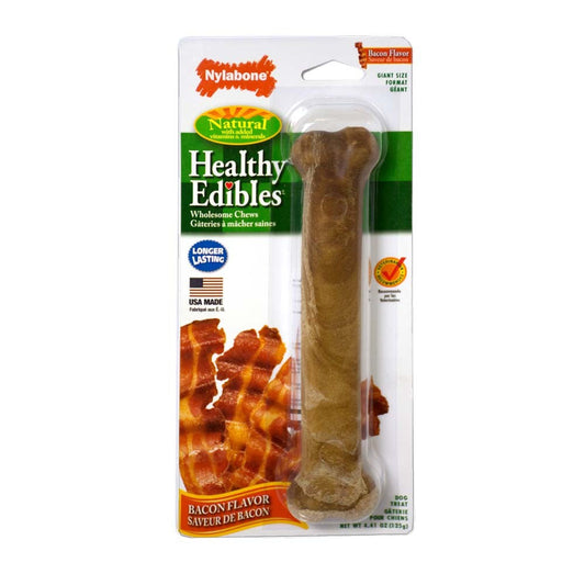 Nylabone Healthy Edibles All-Natural Long Lasting Bacon Chew Treats Bacon 1ea/Large - Up To 50 lb