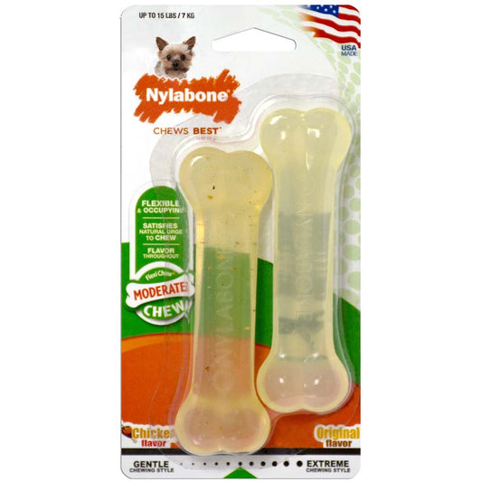 Nylabone FlexiChew Bone Dog Chew Toys Chicken 1ea/XS/Petite - Up To 15 lb