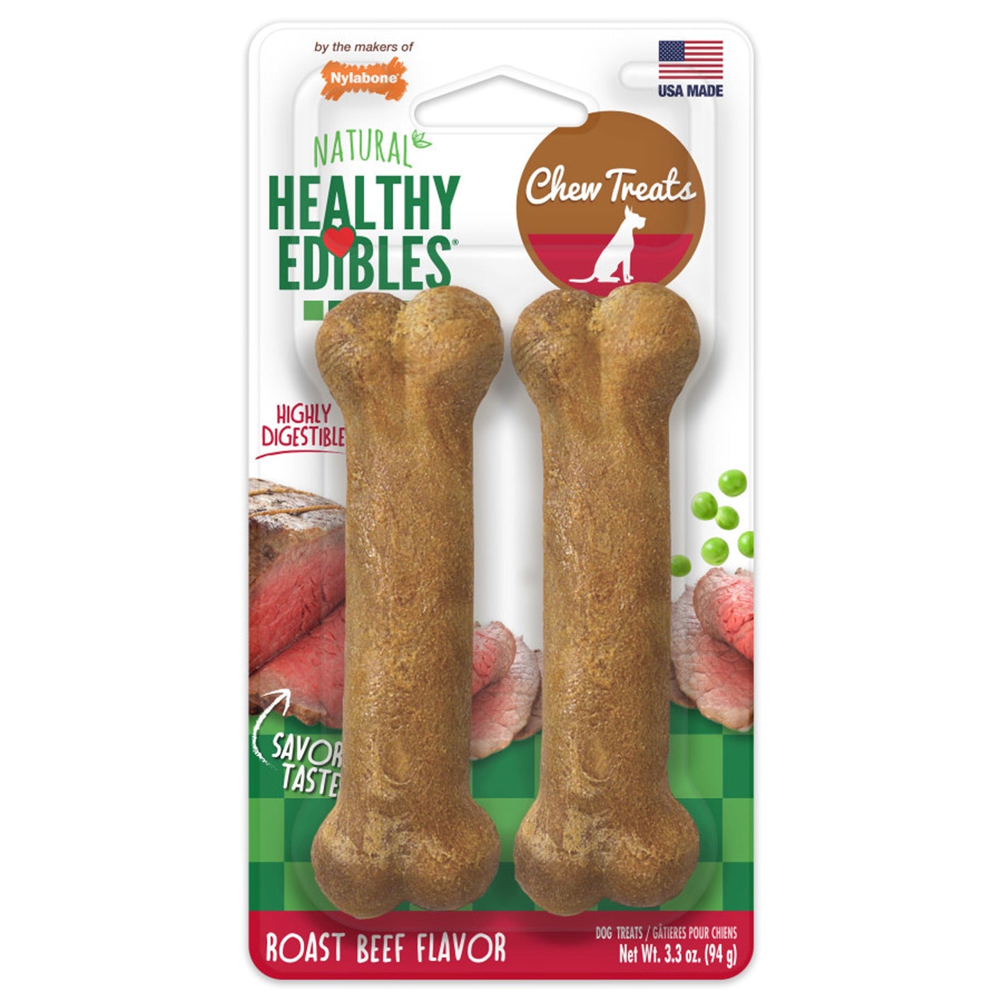 Nylabone Healthy Edibles AllNatural Long Lasting Roast Beef Dog Chew Treats Roast Beef, SMall/Regular  Up To 25 Ibs. 1 ct