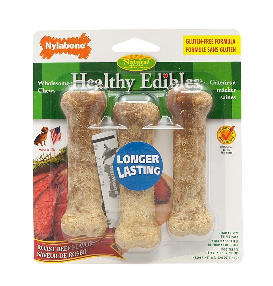 Nylabone Healthy Edibles AllNatural Long Lasting Roast Beef Dog Chew Treats Roast Beef, SMall/Regular  Up To 25 Ibs. 3 ct