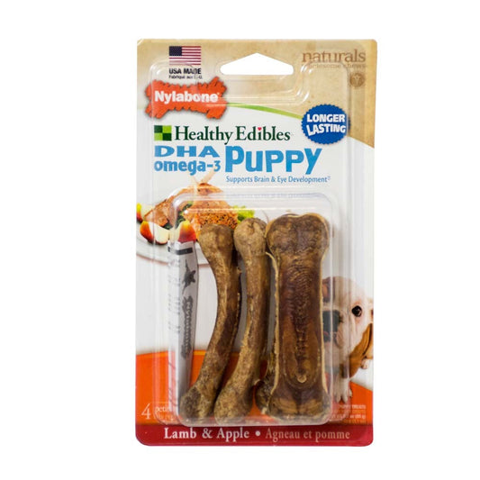 Nylabone Healthy Edibles Puppy AnimalShaped Lamb  Apple Dog Chew Treats Lamb  Apple, XS/Petite  Up To 15 Lbs. 4 ct