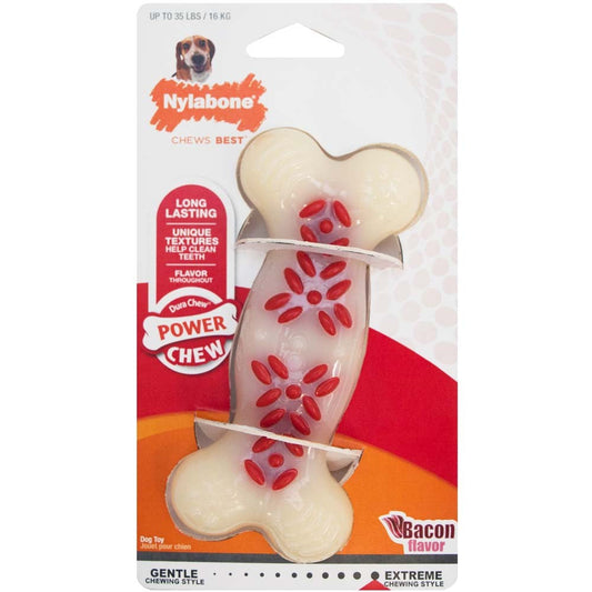 Nylabone Power Chew Action Ridges Chew Toy Bacon 1ea/Medium/Wolf - Up To 35 lb