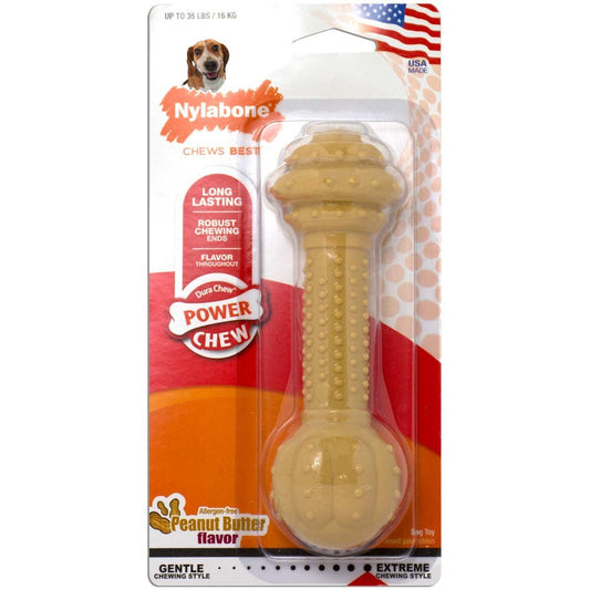 Nylabone Barbell Power Chew Durable Dog Toy Peanut Butter 1ea/Medium/Wolf - Up To 35 lb