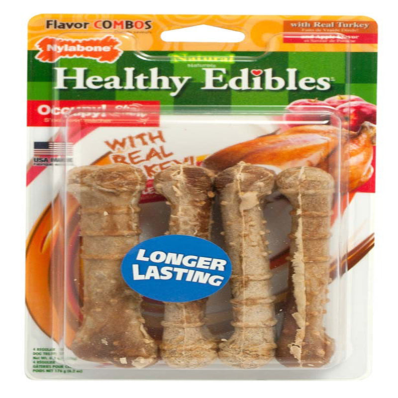 Nylabone Healthy Edibles AllNatural Long Lasting Turkey  Apple Dog Chew Treats Turkey  Apple, SMall/Regular  Up To 25 Ibs. 4 ct