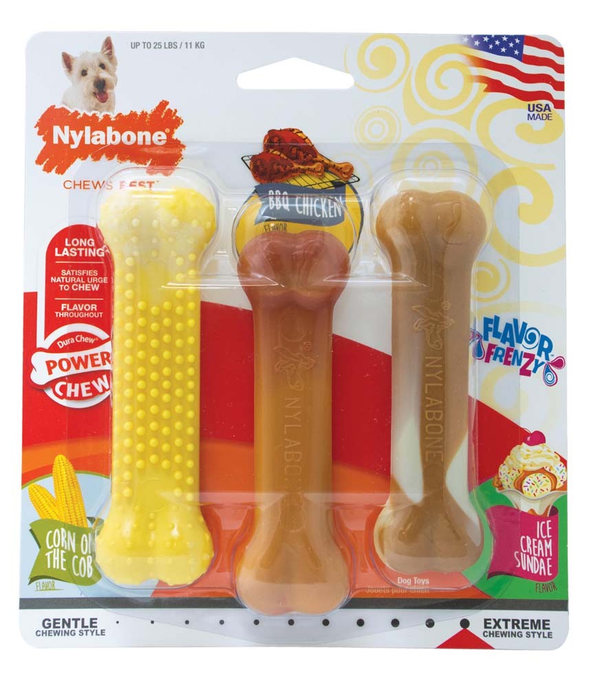 Nylabone Flavor Frenzy Power Chew Triple Pack Chicken, Corn & Ice Cream Sundae 1ea/SMall/Regular - Up To 25 Ibs.