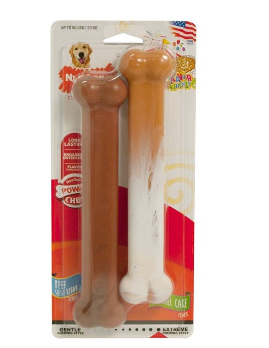 Nylabone Power Chew Flavor Frenzy Durable Dog Chew Toys Twin Pack Funnel Cake & Shish Kabob 1ea/Large/Giant - Up To 50 lb