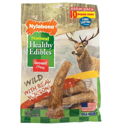 Nylabone Healthy Edibles WILD Antler Natural Long Lasting Dog Chew Treats Venison, Large/Giant  Up To 50 Lbs. 10 ct