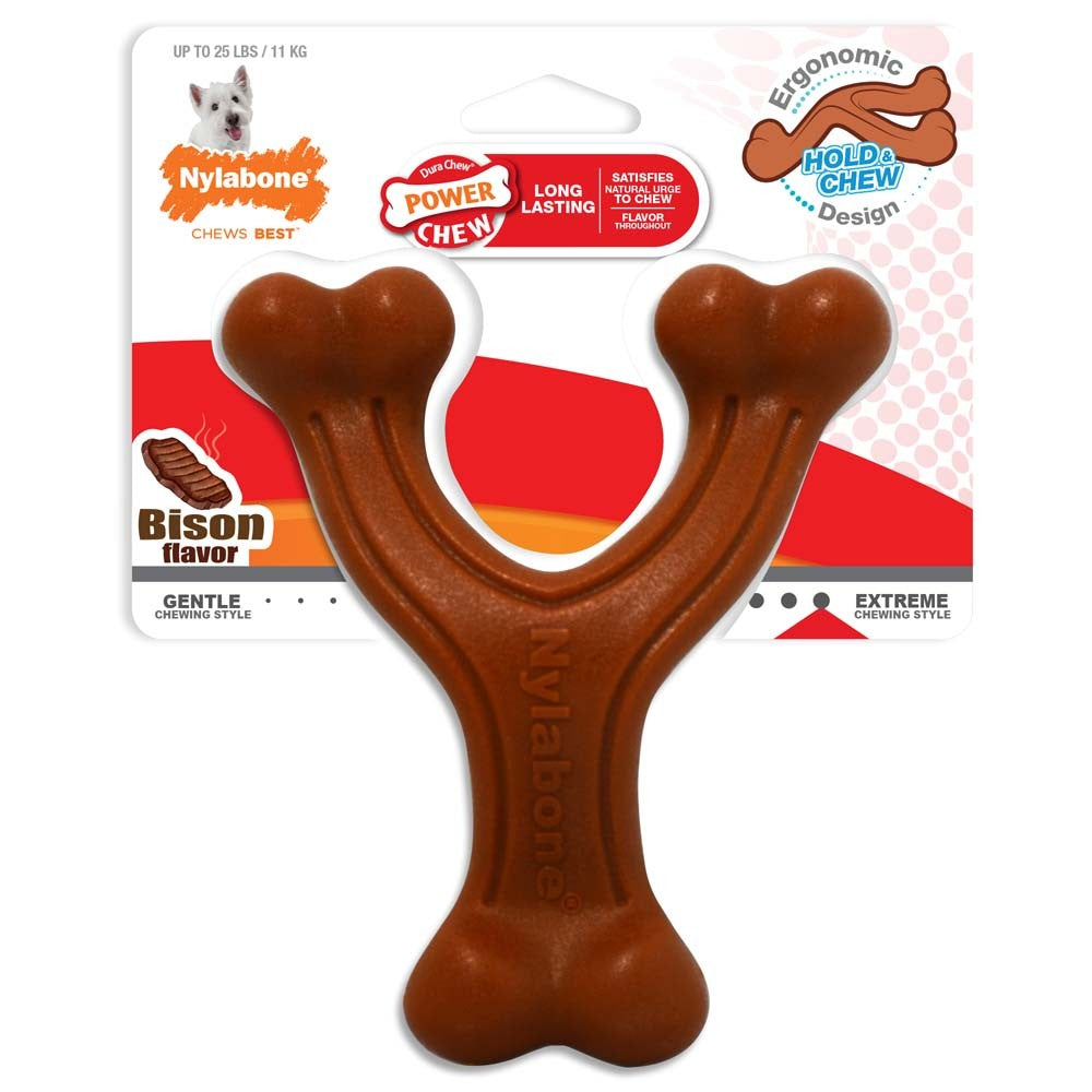 Nylabone Ergonomic Hold & Chew Wishbone Power Chew Durable Dog Toy Bison 1ea/SMall/Regular - Up To 25 Ibs.