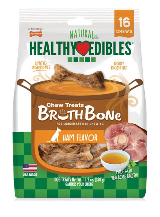 Nylabone Healthy Edibles Broth Bone Natural Dog Treats 16 count, Regular  Up To 25 Ibs.