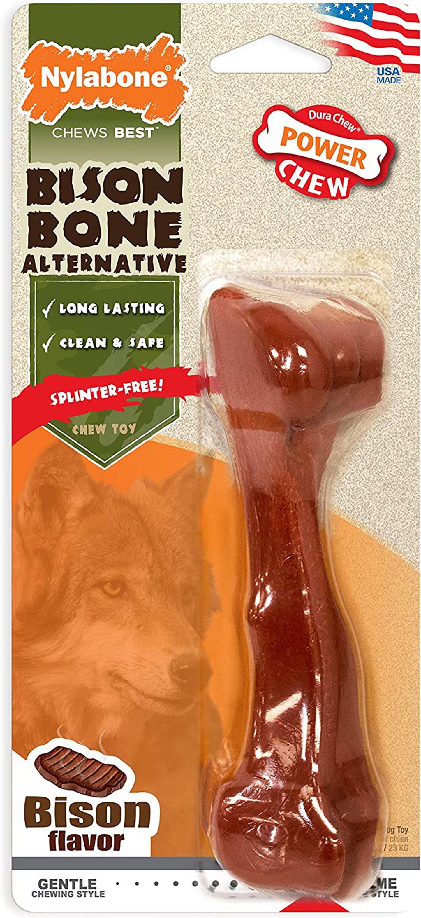 Nylabone Power Chew Bison Bone Alternative Nylon Chew Toy Bison 1ea/Large/Giant - Up To 50 lb