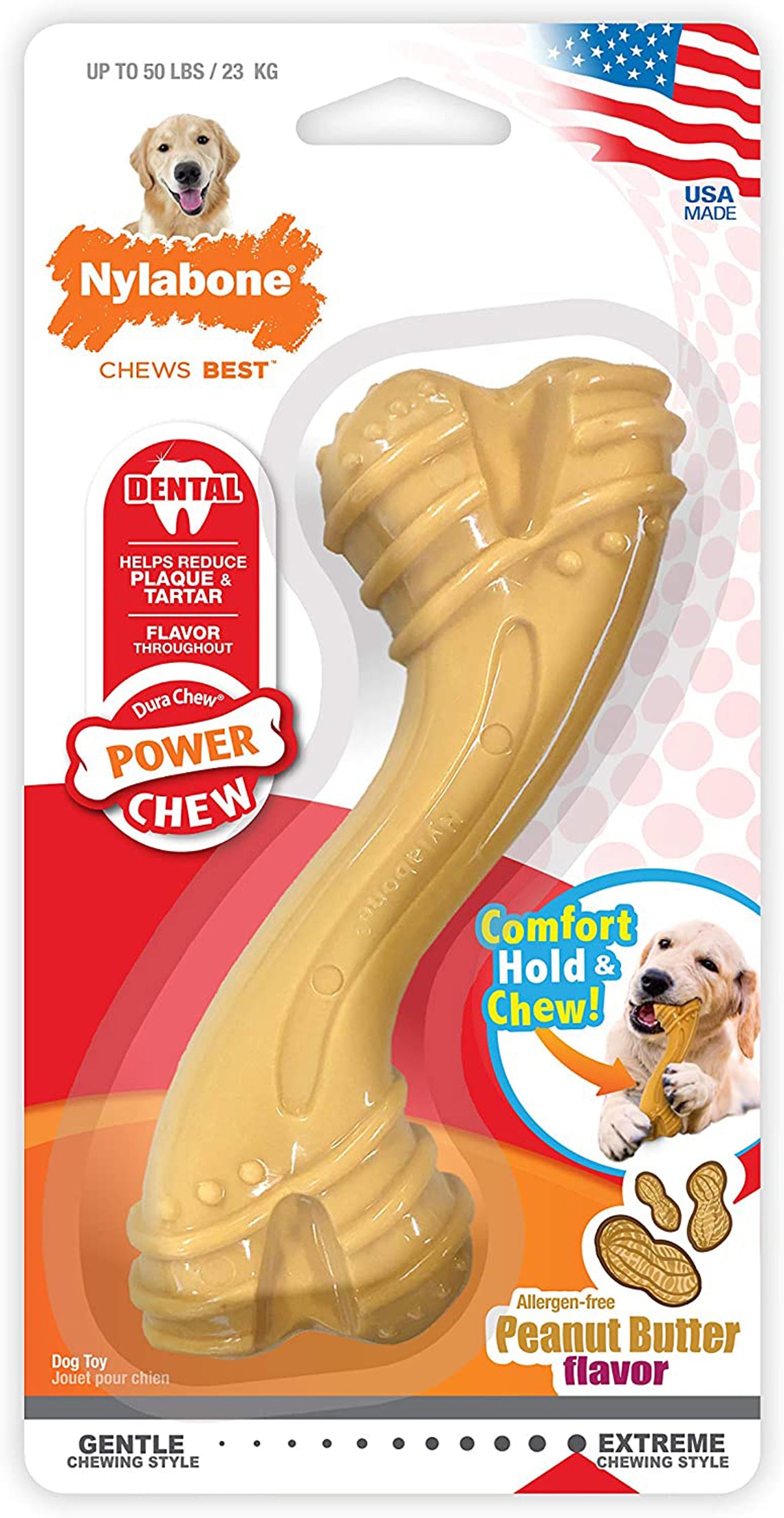 Nylabone Power Chew Curvy Dental Chew Toy for Dogs Peanut Butter 1ea/Large/Giant - Up To 50 lb