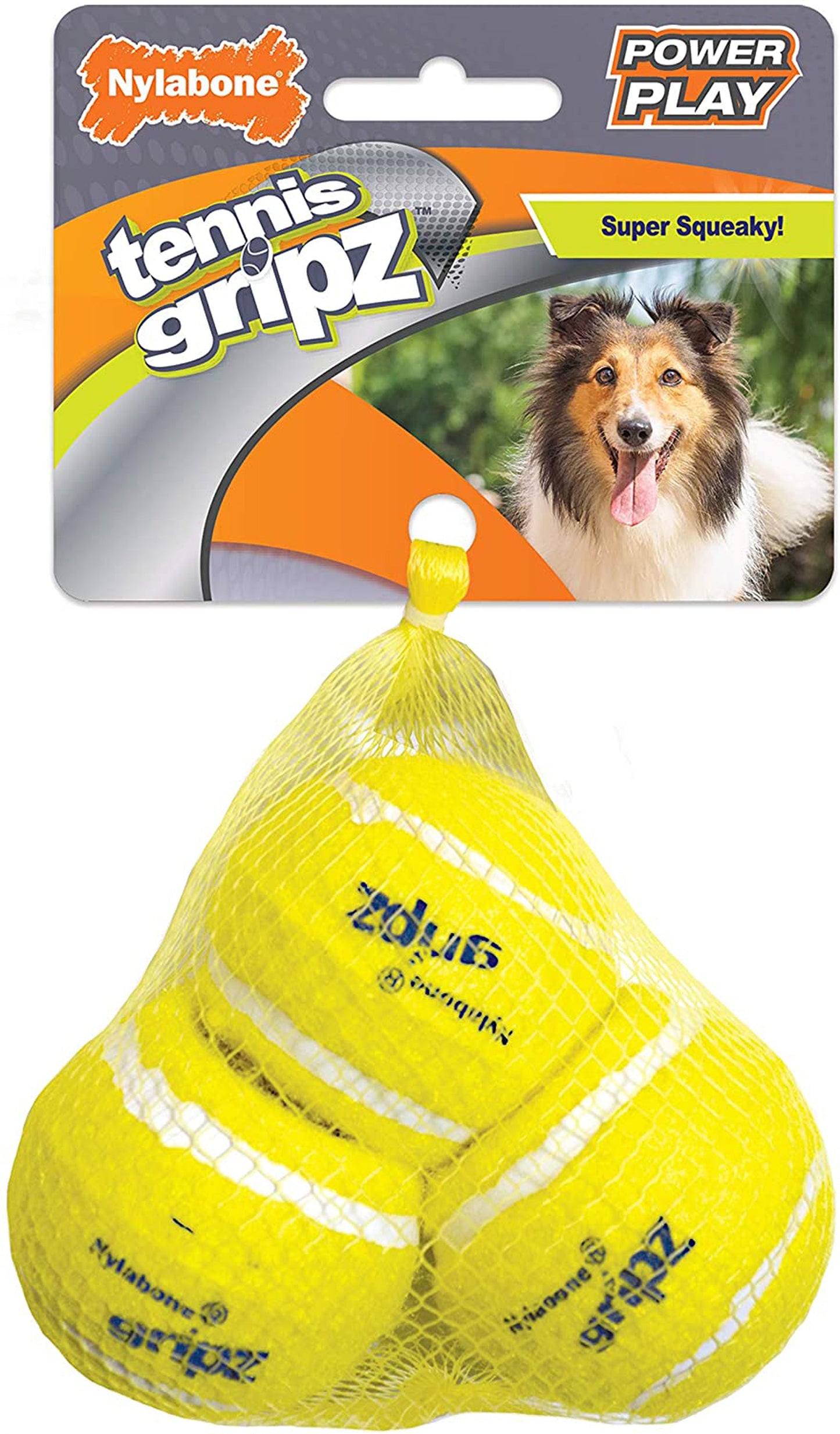 Nylabone Power Play Dog Tennis Ball Gripz 1ea/Medium/Wolf - Up To 35 lb