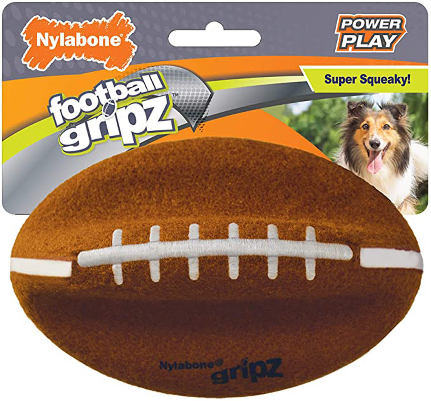 Nylabone Power Play Dog Football Gripz 1ea/Medium/Wolf - Up To 35 lb