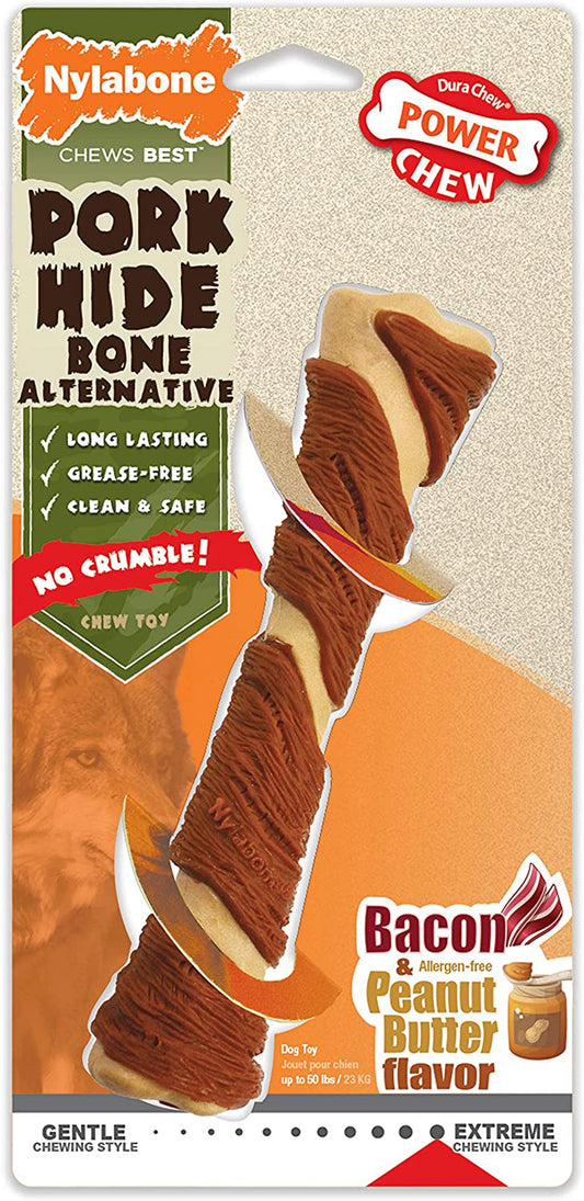 Nylabone Power Chew Pork Hide Alternative Dog Chew Toy Bacon & Peanut Butter 1ea/Large/Giant - Up To 50 lb