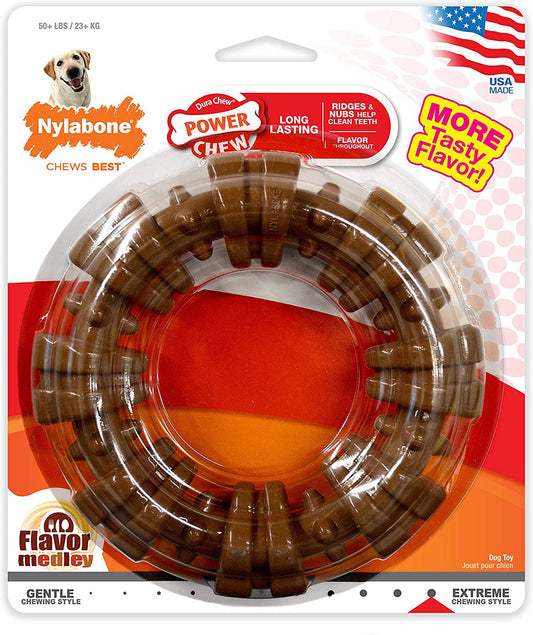 Nylabone Power Chew Textured Dog Ring Toy Flavor Medley 1ea/SMall/Regular - Up To 25 Ibs.