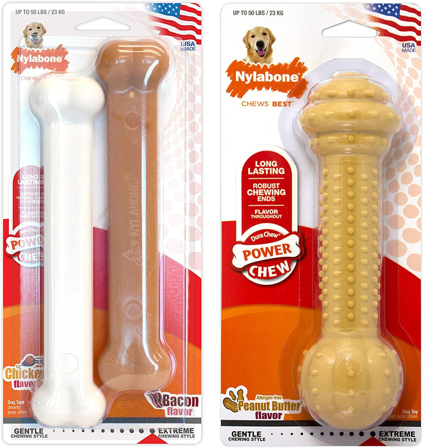 Nylabone Power Chew Durable Dog Chew Toys Twin Pack Beef Jerky & Chicken 1ea/Large/Giant - Up To 50 lb