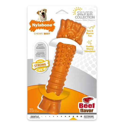 Nylabone Silver Collection Strong Chew Rubber Bone Chew Toy for Senior Dogs Beef Flavor 1ea/XL/Souper - 50+ lb