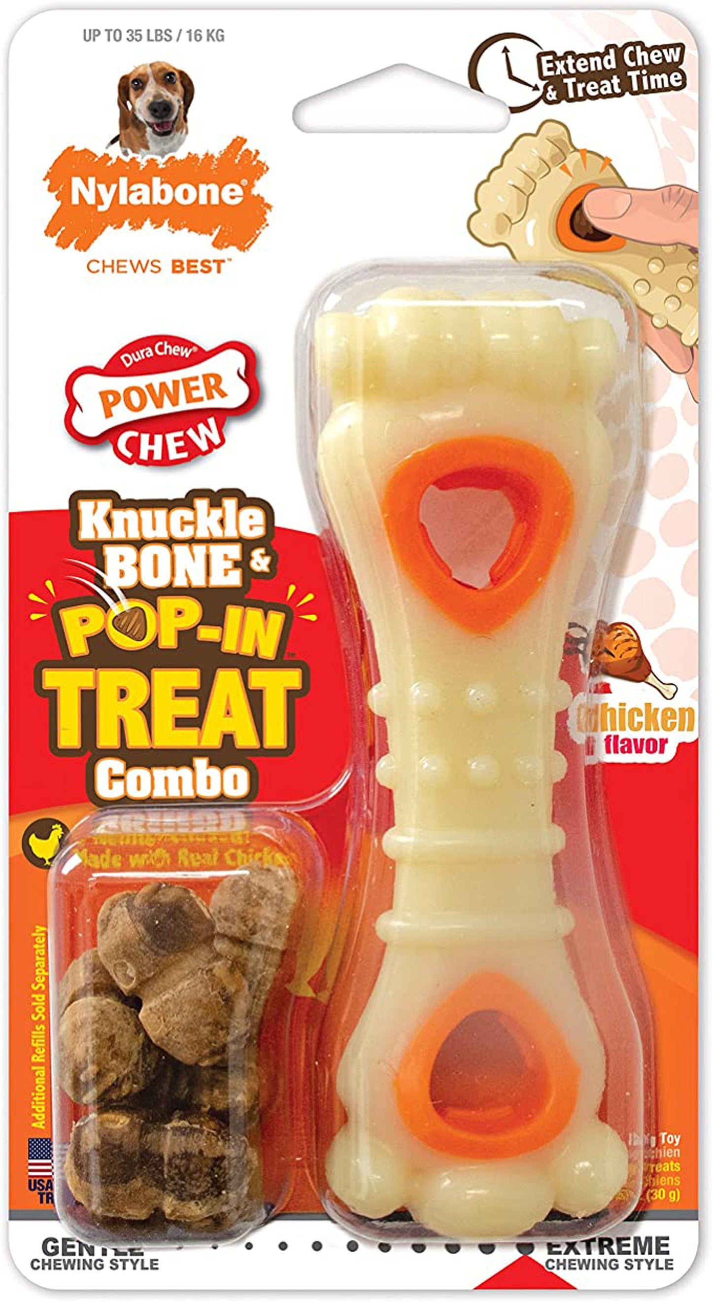 Nylabone Power Chew Knuckle Bone & Pop-In Treat Toy Combo Chicken Pop-In 1ea/XS/Petite - Up To 15 lb