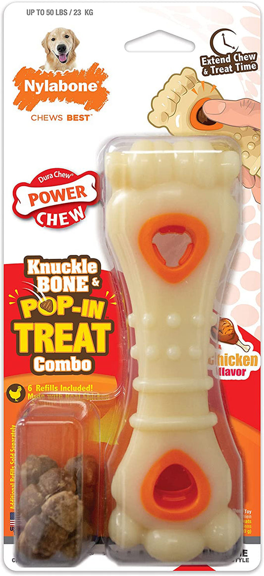 Nylabone Puppy Power Chew Knuckle Bone & Pop-In Puppy Treat Toy Combo Chicken 1ea/XS/Petite - Up To 15 lb