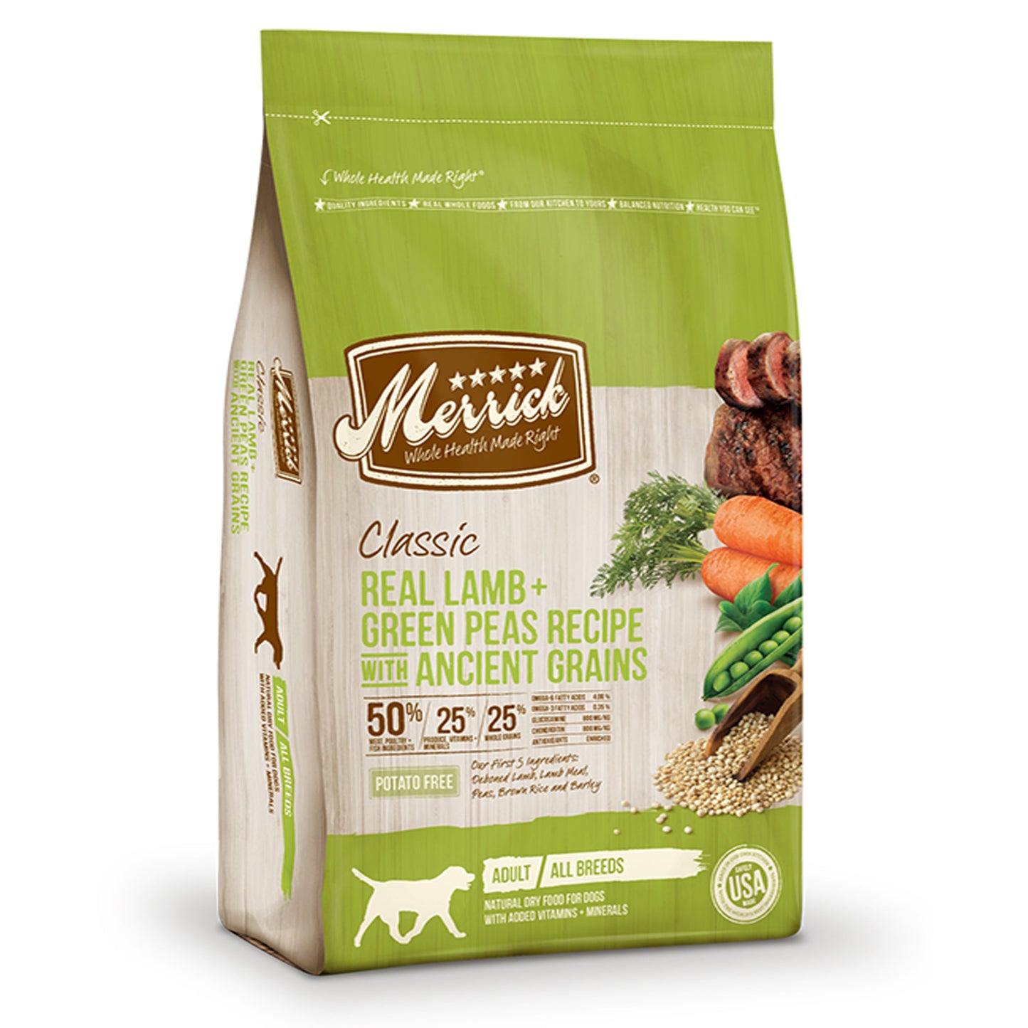 Merrick Classic Real Lamb And Green Peas Recipe With Ancient Grains 12 Lbs