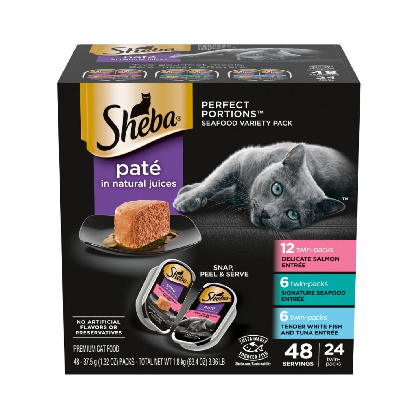 Sheba Perfect Portions Pate Wet Cat Food Seafood Variety Pack (Salmon, Seafood, Whitefish/Tuna), 1ea/2.65oz.