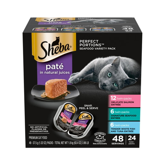 Sheba Perfect Portions Pate Wet Cat Food Seafood Variety Pack (Salmon, Seafood, Whitefish/Tuna), 1ea/2.65oz.