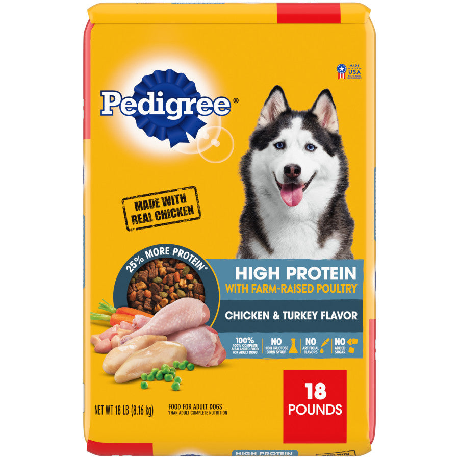 Pedigree High Protein Adult Dry Dog Food w/Farm-Raised Poultry Chicken & Turkey 1ea/18 lb