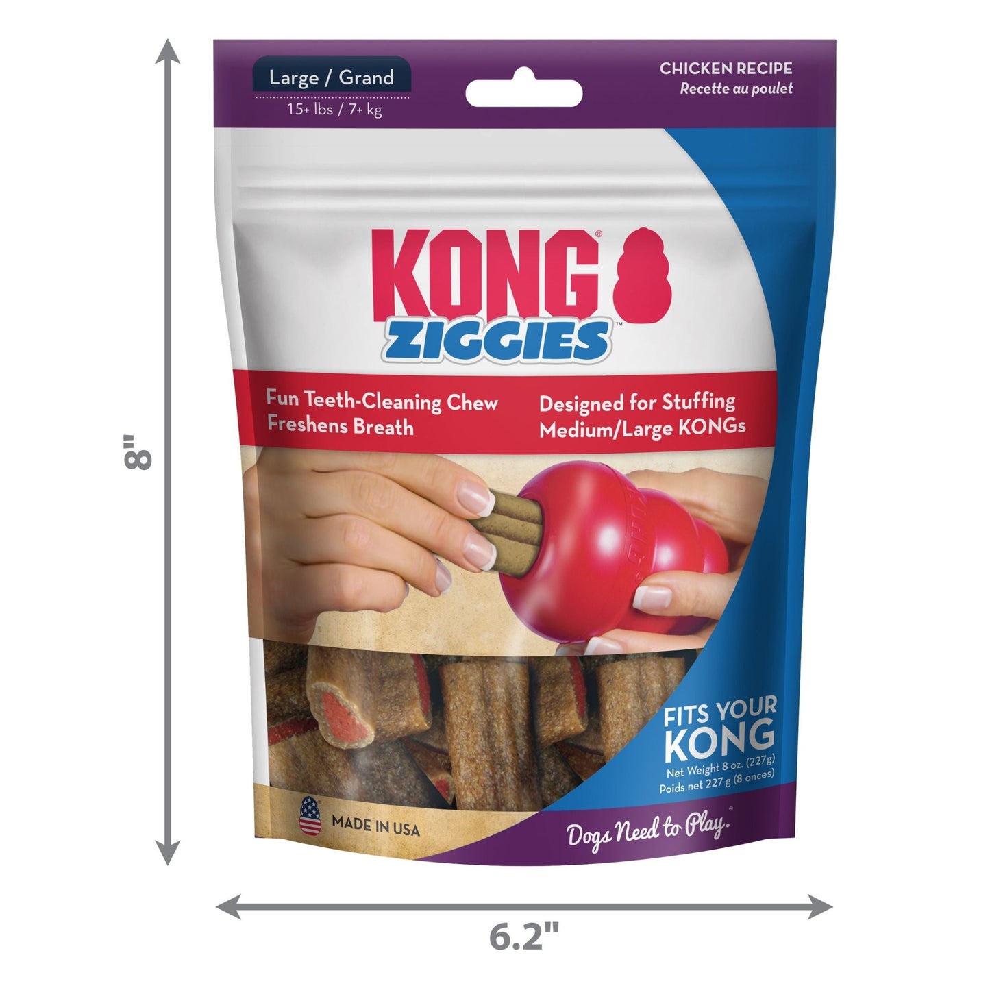 KONG Stuff'N Ziggies Dog Treat 1ea/8 oz, LG