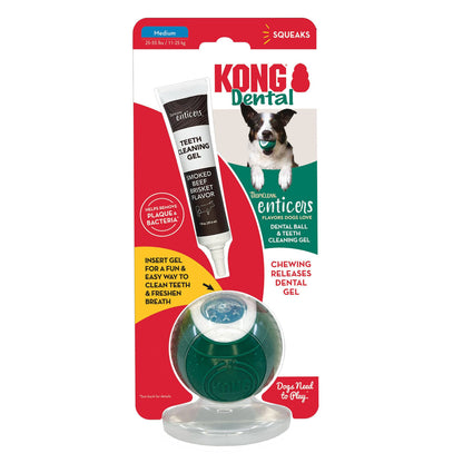 KONG Dental Ball w/Tropiclean Enticer Teeth Cleaning Gel Honey Chicken 1ea/MD, 1 oz