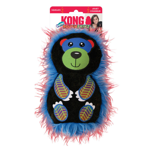 KONG Roughskinz Suedez Bear Squeaker Dog Toy Black 1ea/MD