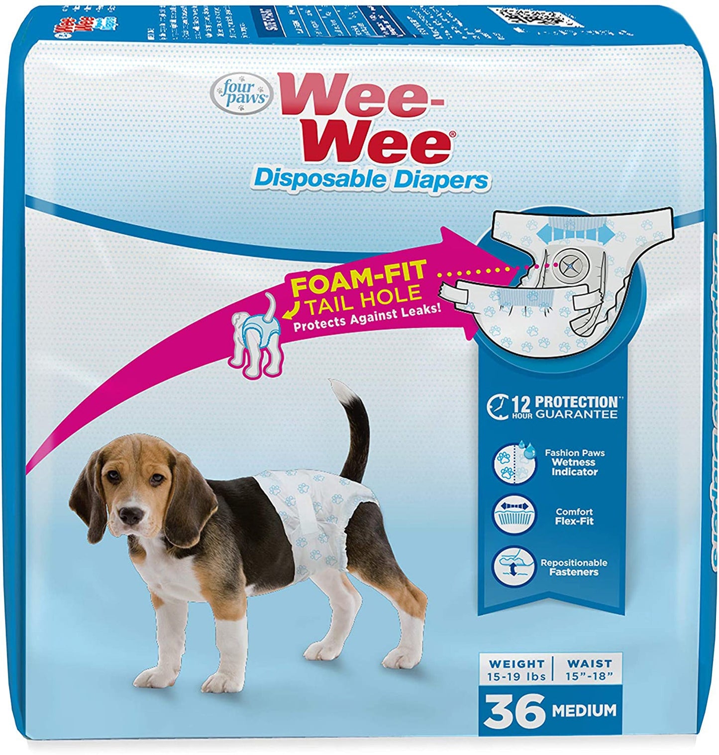 Four Paws Wee-Wee Disposable Dog Diapers Diaper 1ea/Medium (36 ct)