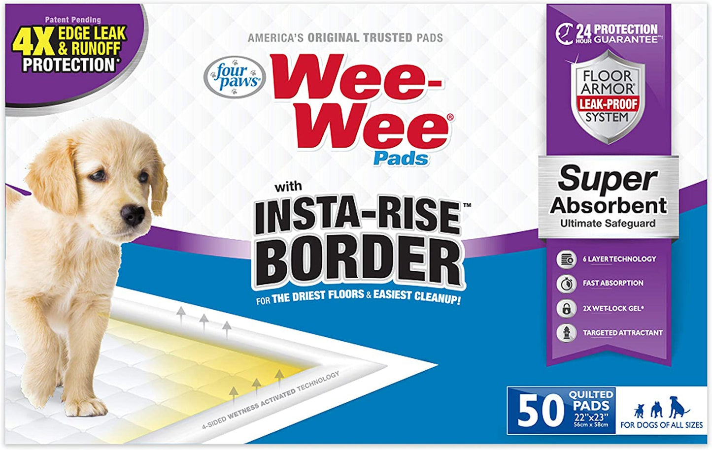 Four Paws Four Paws Wee-Wee Super Absorbent Dog Pee Pads with Insta-Rise® Border Insta-Rise Border 1ea/50 ct