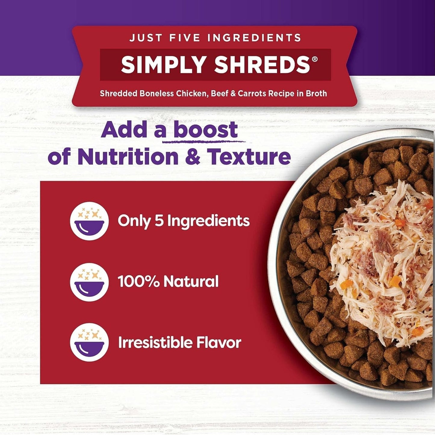 Wellness Bowl Boosters Simply Shreds 2.8oz. Chicken Beef Shred (Case of 12)