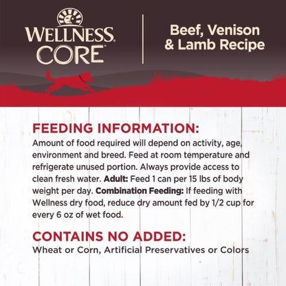 Wellness Dog Core Beef Venison Lamb Recipe 12.5oz.  (Case of 12)