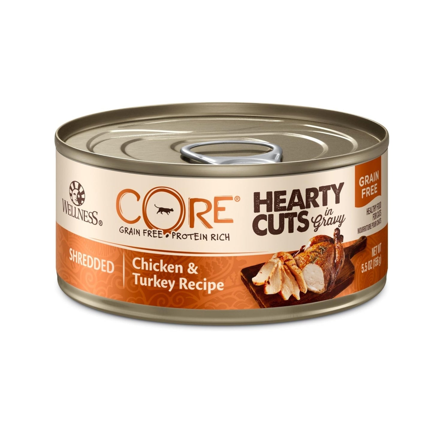 Wellness Cat Core Hearty Cuts Shredded Chicken Turkey 5.5oz. (Case of 24)