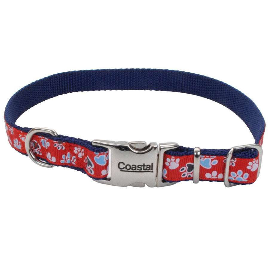 Ribbon Adjustable Nylon Dog Collar with Metal Buckle Red 1ea/5/8 In X 8-12 in