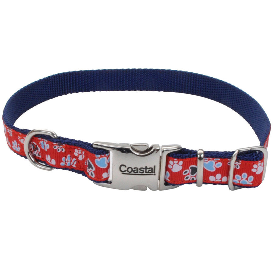 Ribbon Adjustable Nylon Dog Collar with Metal Buckle Red 1ea/5/8 In X 12-18 in