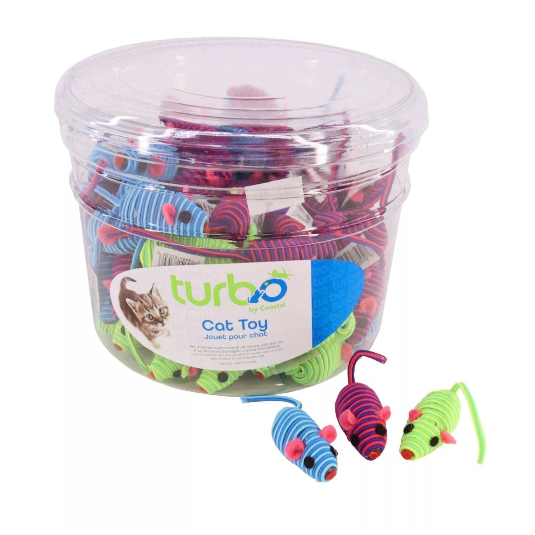 Coastal Turbo Bulk Cat Toy Bins, String Mice, 5" (90 Pieces)