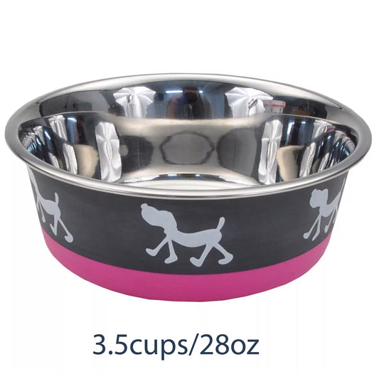 Coastal Pet Maslow Design Series Non-Skid Pup Design Dog Bowls Pink and Grey 3.5 cups