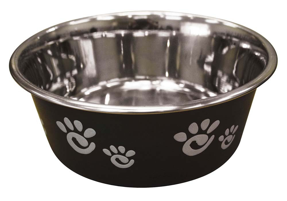 Spot Barcelona Stainless Steel Paw Print Dog Bowl Licorice 1ea/32 oz