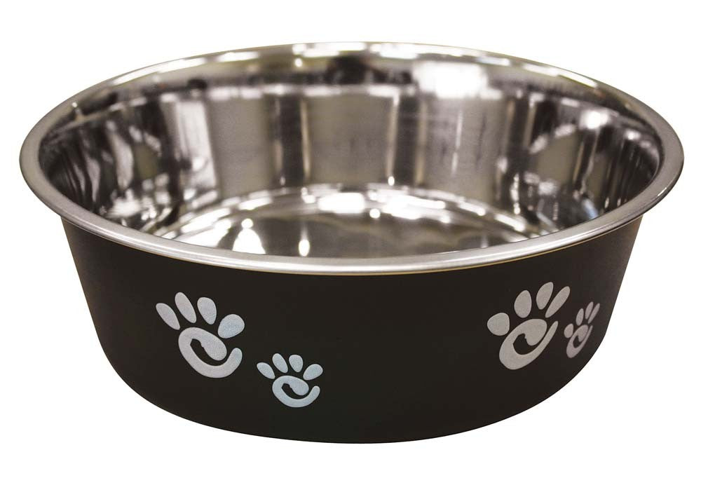 Spot Barcelona Stainless Steel Paw Print Dog Bowl Licorice 1ea/64 oz