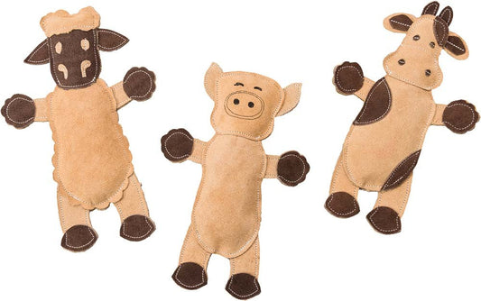 Dura-Fused Leather Barnyard Dog Toy Assorted Brown, Tan 1ea/11 in