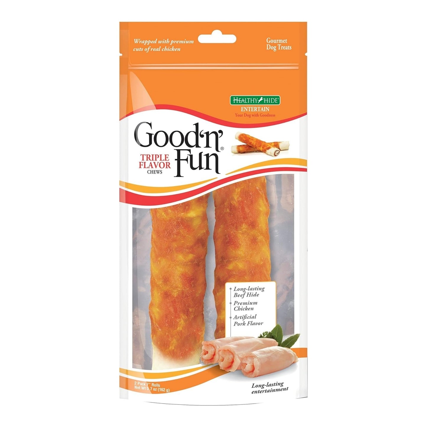 Good 'N' Fun Triple Flavor Rolls Pork/Beef/Chicken 7 In-2 Pack