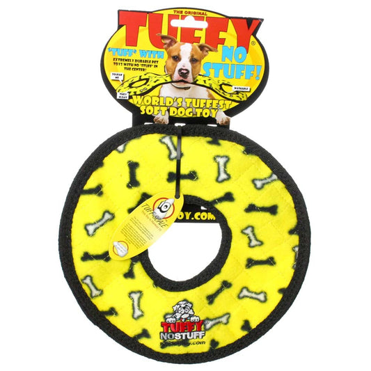 Tuffy NO STUFF Ultimate Ring Dog Toy Yellow Bone 1ea/9 in