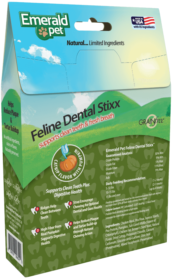 Emerald Pet Feline Dental Stixx Cat Treats Catnip 3.6oz