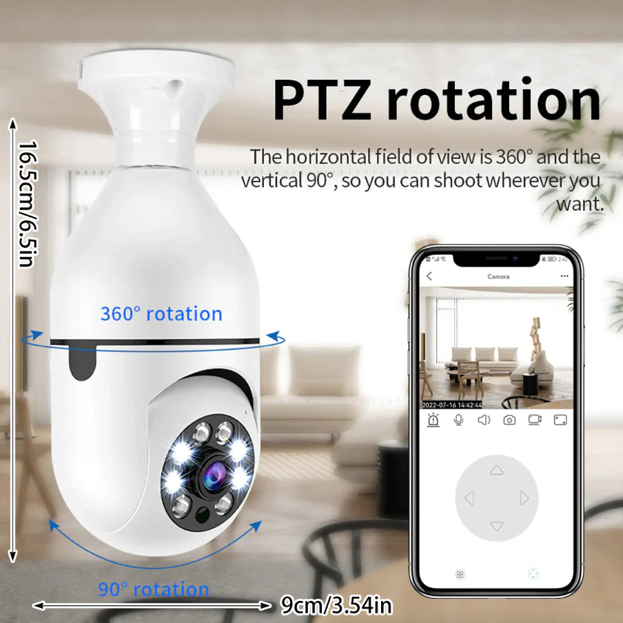 Smart 360° 1080P Wi-Fi Light Bulb Camera with Night Vision for Home Security