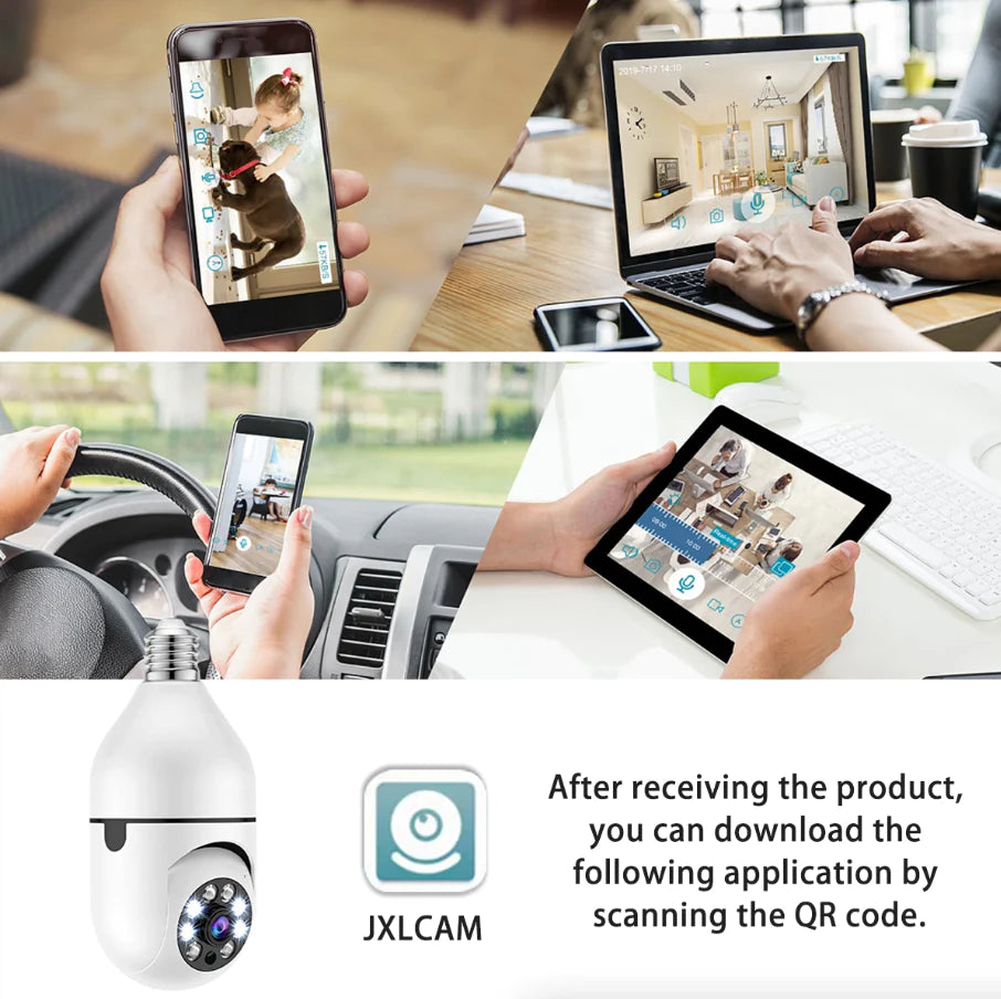 Smart 360° 1080P Wi-Fi Light Bulb Camera with Night Vision for Home Security