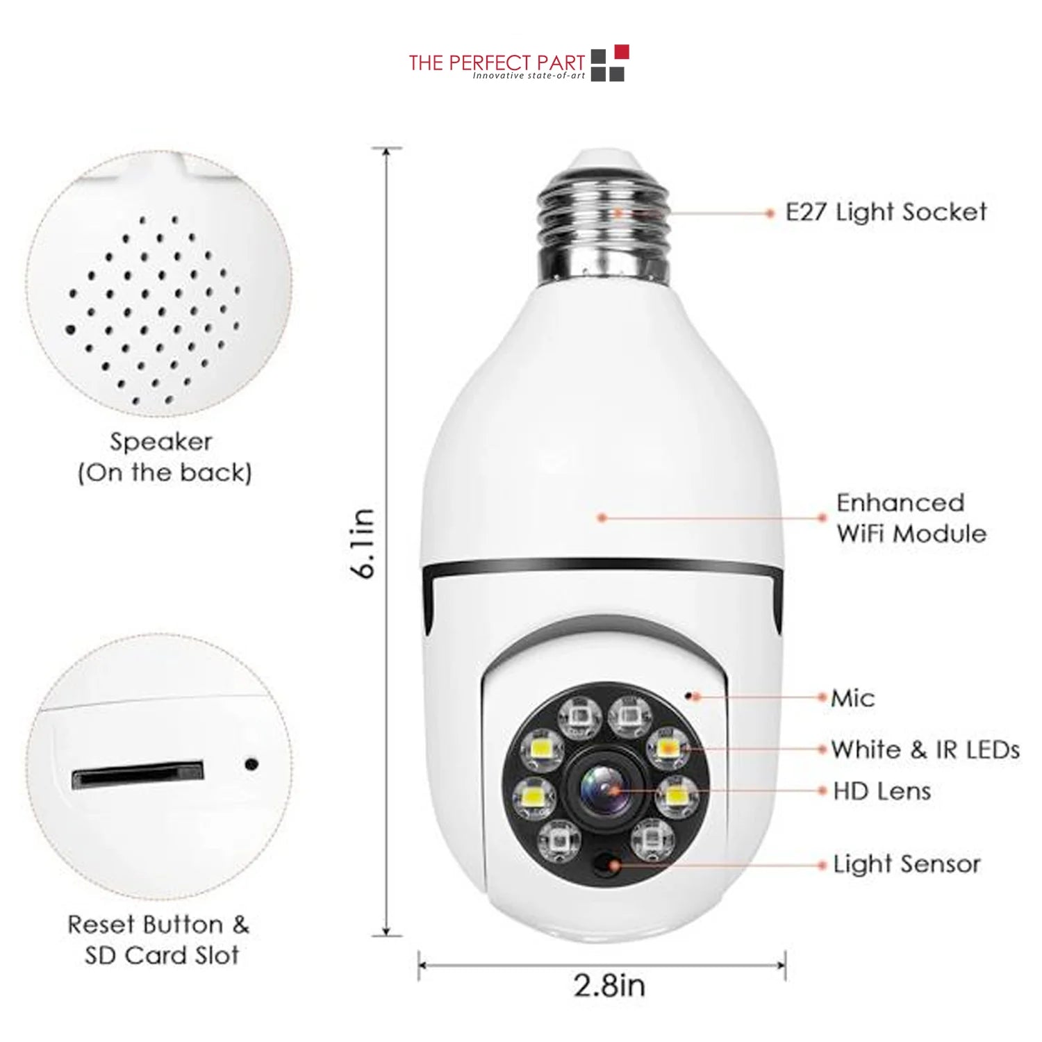 Smart 360° 1080P Wi-Fi Light Bulb Camera with Night Vision for Home Security