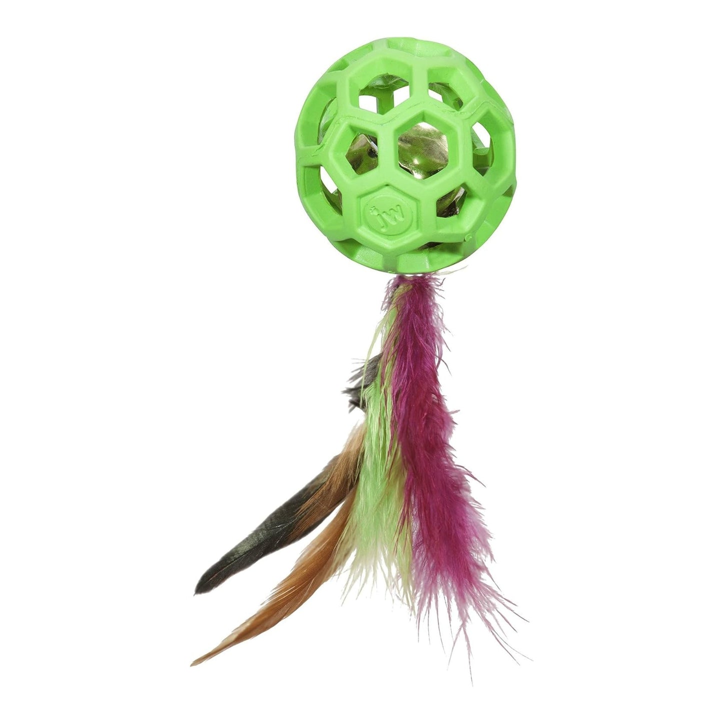 JW Pet Cataction Feather Ball with Bell Cat Toy Green 1ea/One Size